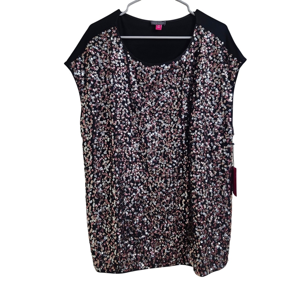 New Vince Camuto 2X Black Sequin Embellished Top Blouse Plus Size